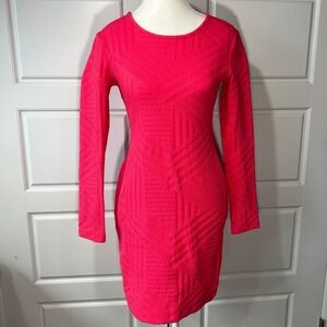 Shoshanna Hot Pink Textured Long Sleeve Bodycon Mini Dress Party Cocktail Size 0